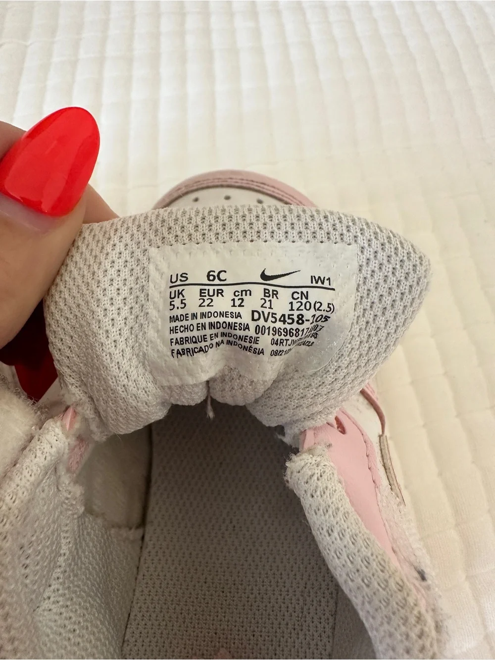 Nike Kids Pink and White Velcro Sneakers